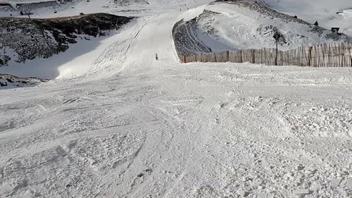 Snowy Ski Slopes in Winter Mountain Resort