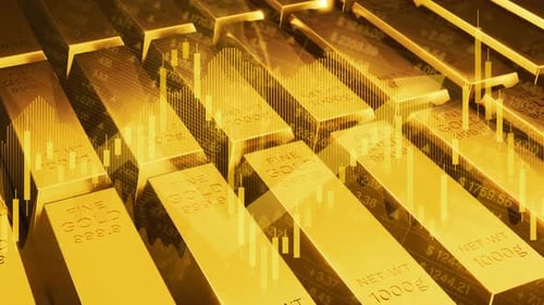 Animated Gold Bars and Financial Data Overlay