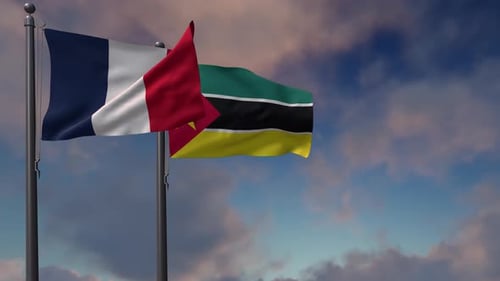 Flags of France and São Tomé and Príncipe Waving