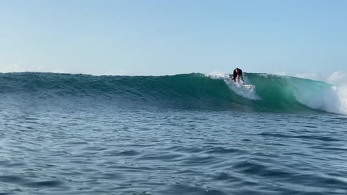 Surfer Rides Wave on Sunny Ocean Day