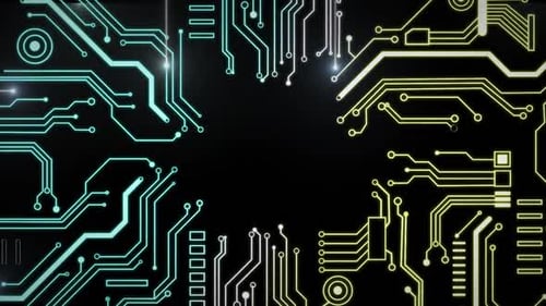 Animation of glowing circuit board with copy space on black background
