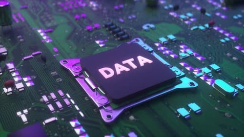 Data Concept Microprocessor Chip Connecting with Motherboard Futuristic Chip