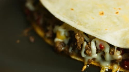 Delicious Quesadilla with Meat and Melting Cheese
