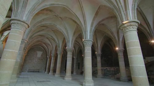 The Camera Moves Inside the Church Which is Located on Top of the MontSaintMichel Castle