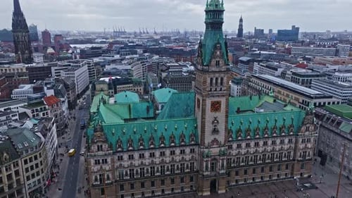 Aerial view revealing Hamburg Town hall