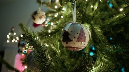 Christmas Tree Ornaments and Twinkling Lights