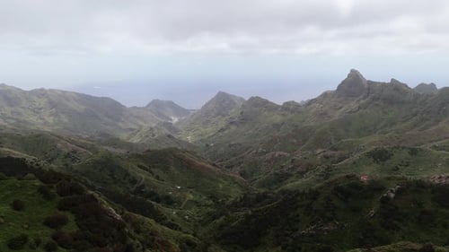Aerial Drone View of Mountains and Cliffs in Northern Tenerife on a Cloudy Spring Day