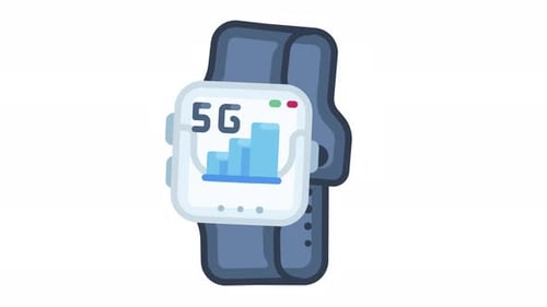 Animated 5G Smartwatch Icon with Signal Strength