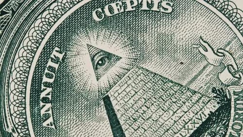 Mason Sign Symbol of the All Seeing Eye Rotates on a One Dollar Bill CloseUp