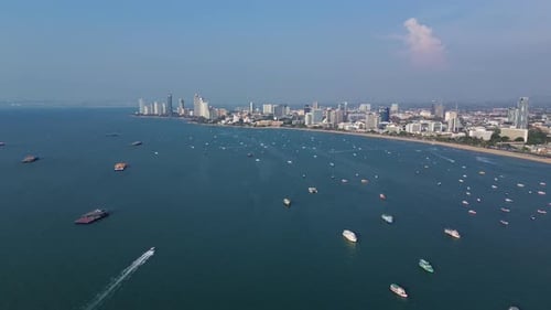 Pattaya City and Sea Bay with Boats