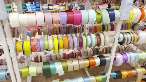 Ribbons of Different Colors From Different Materials Textile Shop
