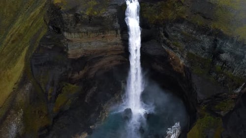 Aerial footage from Haifoss waterfall in Iceland.