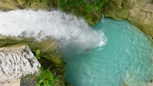 Waterfall in the Tropical Mountain Jungle
