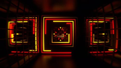 Red And Orange Different Neon Lines Tunnel Background Vj Loop In 4K