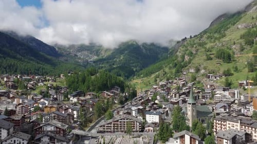 Zermatt Village Panorama in Alpine Valley, Switzerland