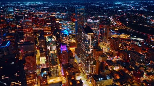 Spectacular luminous panorama of Houston downtown, Texas, USA at night.