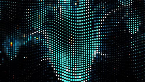 Abstract Waving Grid of Glowing Pixelated Digital Dots