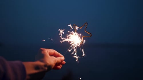 One Fun Casual Happy Women Waving Burn Sparkler Bengal Flicker Outdoors