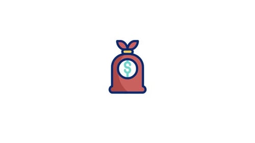 Animated Flat Design Money Bag Icon Reveal