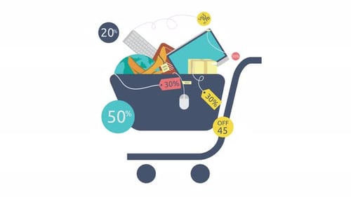 Flat Design E-commerce Shopping Cart with Dynamic Sale Tags