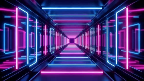 Futuristic Neon Sci Fi Corridor with Blue and Pink Lights
