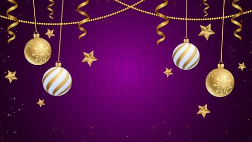Festive Christmas Ornaments and Golden Stars Hanging Animation