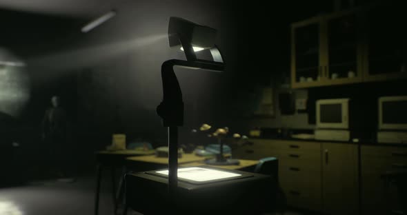 Old Classroom with Overhead Projector and Dim Lighting, Miscellaneous ...