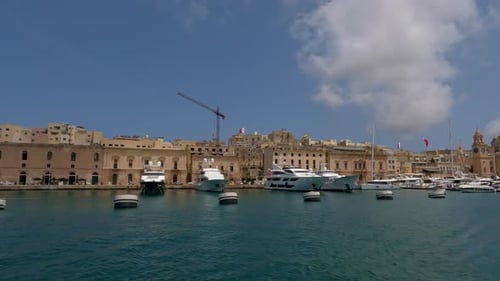 Panoramic view over the water and the harbor of Valletta in Malta.
