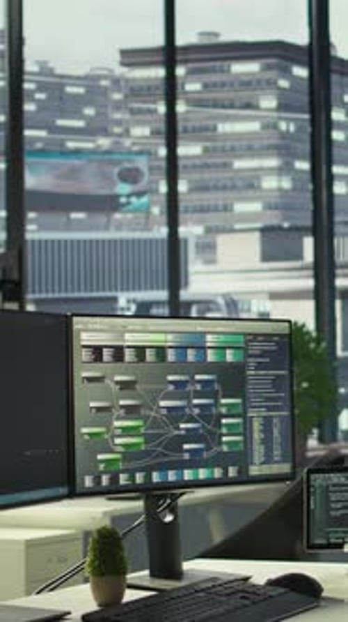 Vertical Video Empty IT Department Office Used for Building Machine Learning Software