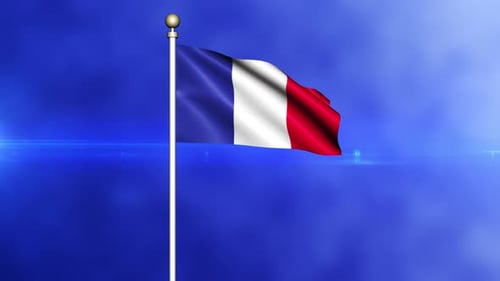 Seamless Loop of Waving French Flag on Dynamic Blue Background