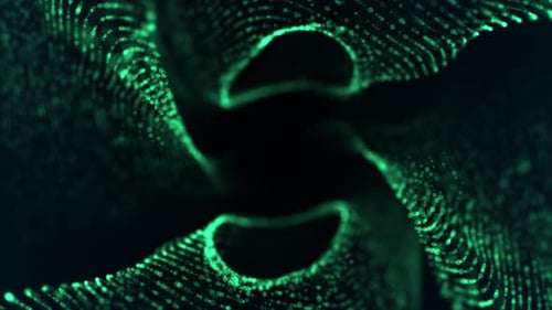 Abstract Green Flowing Particle Waves Dynamic Digital Lines and Glowing Dots Forming Futuristic Data