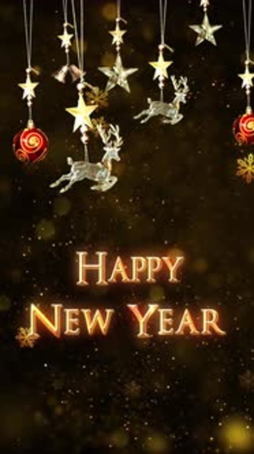 Festive Happy New Year Title with Golden Ornaments