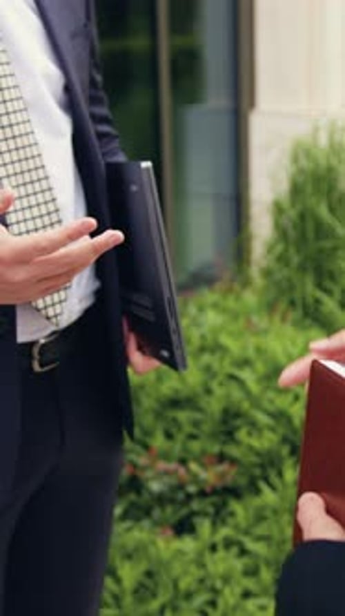 Business People Handshake Meeting Outside Corporate Building
