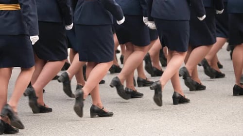 Uniformed Figures Marching in Precise Synchronized Steps