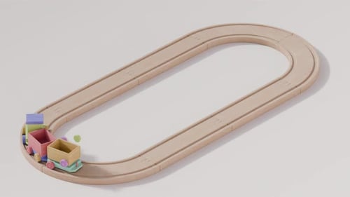 3D-Animation einer Spielzeugeisenbahn aus Holz