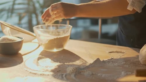 Person Kneading Delicious Dough in Home Kitchen
