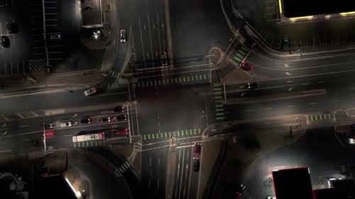 Top View Busy Intersection at Night with Cars and Buses in Dartmouth Canada