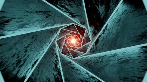 Blue And Oranre Sci Fi Spiral Iced Tunnel Background Loop Animation In 4K