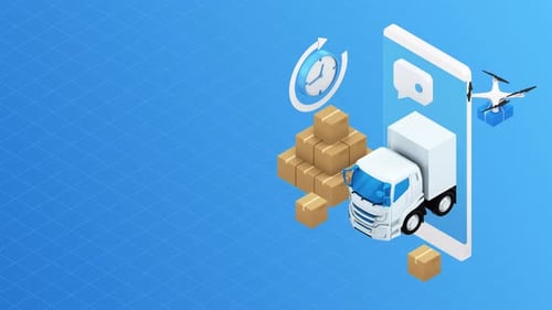 Sistema moderno de logística e entrega com aplicativo móvel e transporte