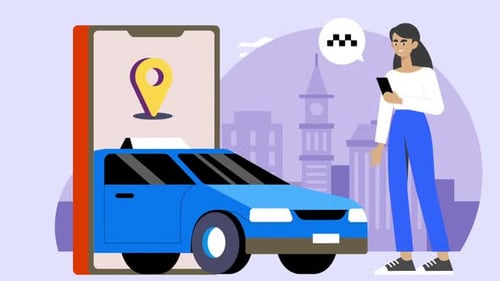 Flat Design Animation of Taxi Booking App on Smartphone