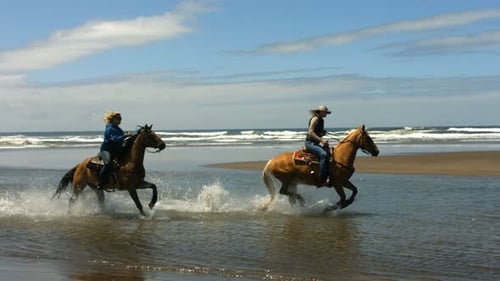 Horseback Riding On Beach, Slow Motion