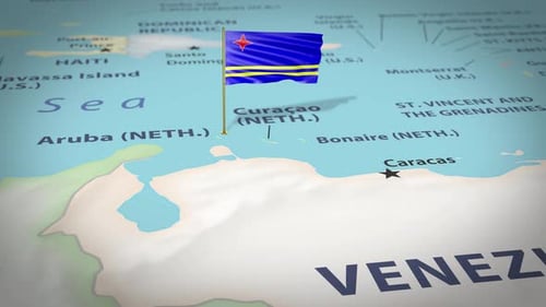 Aruba Flag Waving on Animated World Map