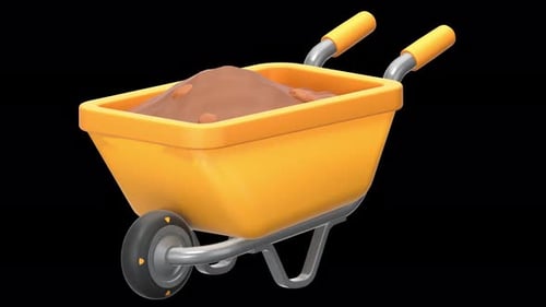 farm wheelbarrow 3D Animation, Alpha Channel, Transparent Background
