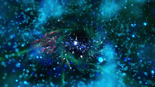 Abstract Sci-Fi Space Wormhole Tunnel with Particles Background