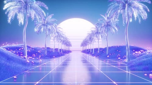 Road With Palms Synthwave Background