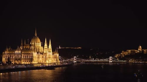 Hungarian Parliament and Danube at Night