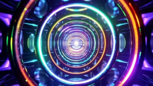 Abstract Futuristic Neon Tunnel Loop with Glowing Multi Colo