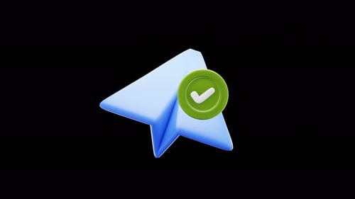 3D Animated Paper Airplane with Green Checkmark Icon