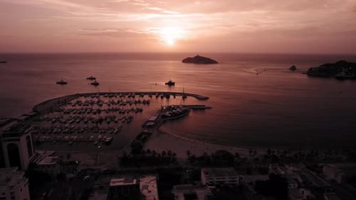 Aerial view city bay sunset - Santa Marta - Colombia