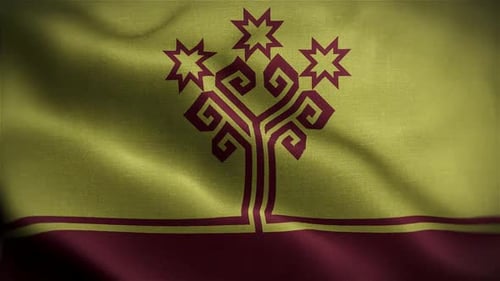 Waving Flag with Stylized Abstract Geometric Emblem